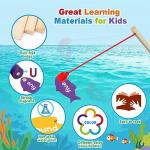 BAYSING Wooden Magnetic Sight Word Fishing Game for Toddlers, Alphabet Fish Catching Games Puzzle with Letters, Homeschool Sight Word Educational Toy for Age of 3,4,5,6 Year Old Kids, Boys & Girls