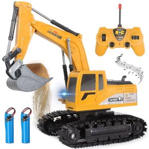 Jiakora Remote Control Excavator Toys for Boys, RC Excavator Toy for Boys 3 4 5 6 7 8 Year Old Kids Christmas Birthday Gift，RC Digger Truck Construction Vehicles with Metal Shovel & Light