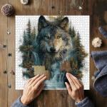 Wolf Puzzles for Adults 1000 Pieces, Landscape Forest Puzzles, Waterfall Nature Jigsaw Puzzle, Beautiful Animal Wolf Home Wall Decor