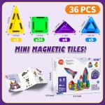Ferthor Fun Travel Magnetic Tiles Mini，36 PCS Magnetic Blocks for Kids，Pocket-Sized Mini Magnet Tiles，Sensory & Montessori Toys for Boys & Girls 3 4 5 6 7 8+ Years Old