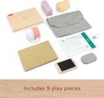 Fisher-Price Wood Pretend Play Work from Home Set, 9-Piece Office Playset with Wooden Toy Laptop & Phone for Preschool Kids Ages 3+ Years
