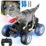 Manercey Remote Control Car, 2.4GHz 1:18 RC Cars with Light, 98FT 8KM/H 2-Rechargeable Battery, All Terrain Monster Remote Control Truck Toy, Christmas, Dinosaur Monster Trucks for Boy Age 4-7, Kid 6+