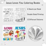 Dvbonike 24Pcs Jesus Loves You Coloring Books - Religious Bible DIY Color-in Pages Booklet Bulk Drawing Holiday Christian Activity Supplies for Sunday School Classroom Rewards Artwork Gift for Kids