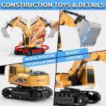 MQDMINI Remote Control Excavator and Dump Truck Toy Set - RC Construction Vehicles Toy with Barricades, Road Signs, Simulated Rocks, Lights and Sounds, Present for Toddlers 3-12 Year Boys Girls