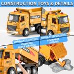 MQDMINI Remote Control Excavator and Dump Truck Toy Set - RC Construction Vehicles Toy with Barricades, Road Signs, Simulated Rocks, Lights and Sounds, Present for Toddlers 3-12 Year Boys Girls