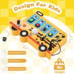 BXKX Montessori Busy Board, Toddler Learning Toys Educational Gift with LED Light Switches, Music, Locks, School Bus Shape, Busy Board Montessori Toys for Toddlers 1-3 Year Old Gifts