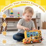 BXKX Montessori Busy Board, Toddler Learning Toys Educational Gift with LED Light Switches, Music, Locks, School Bus Shape, Busy Board Montessori Toys for Toddlers 1-3 Year Old Gifts