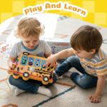 BXKX Montessori Busy Board, Toddler Learning Toys Educational Gift with LED Light Switches, Music, Locks, School Bus Shape, Busy Board Montessori Toys for Toddlers 1-3 Year Old Gifts