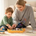 BXKX Montessori Busy Board, Toddler Learning Toys Educational Gift with LED Light Switches, Music, Locks, School Bus Shape, Busy Board Montessori Toys for Toddlers 1-3 Year Old Gifts