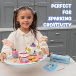 8th Wonder Bluey Toys Wooden Tea Party Set, 18-Piece Durable Toy Tea Set with Tray, Teapot, Teaspoons, and More, Pretend Play for Toddlers of Ages 3+