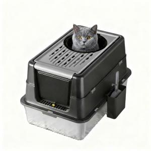 Large Flip-Top Stainless Steel Cat Litter Box