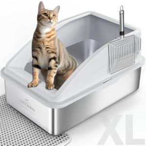 XL Stainless Steel Enclosed Litter Box for Cats