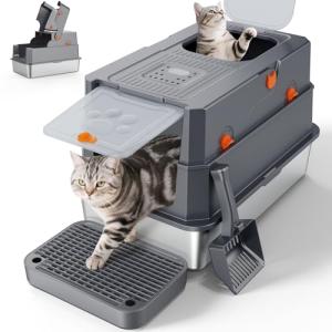 FURTIME Stainless Steel Large Enclosed Cat Litter Box