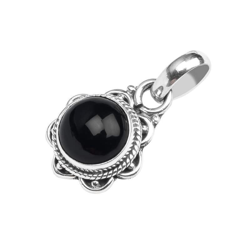 Black Onyx Pendant in Sterling Silver Necklace