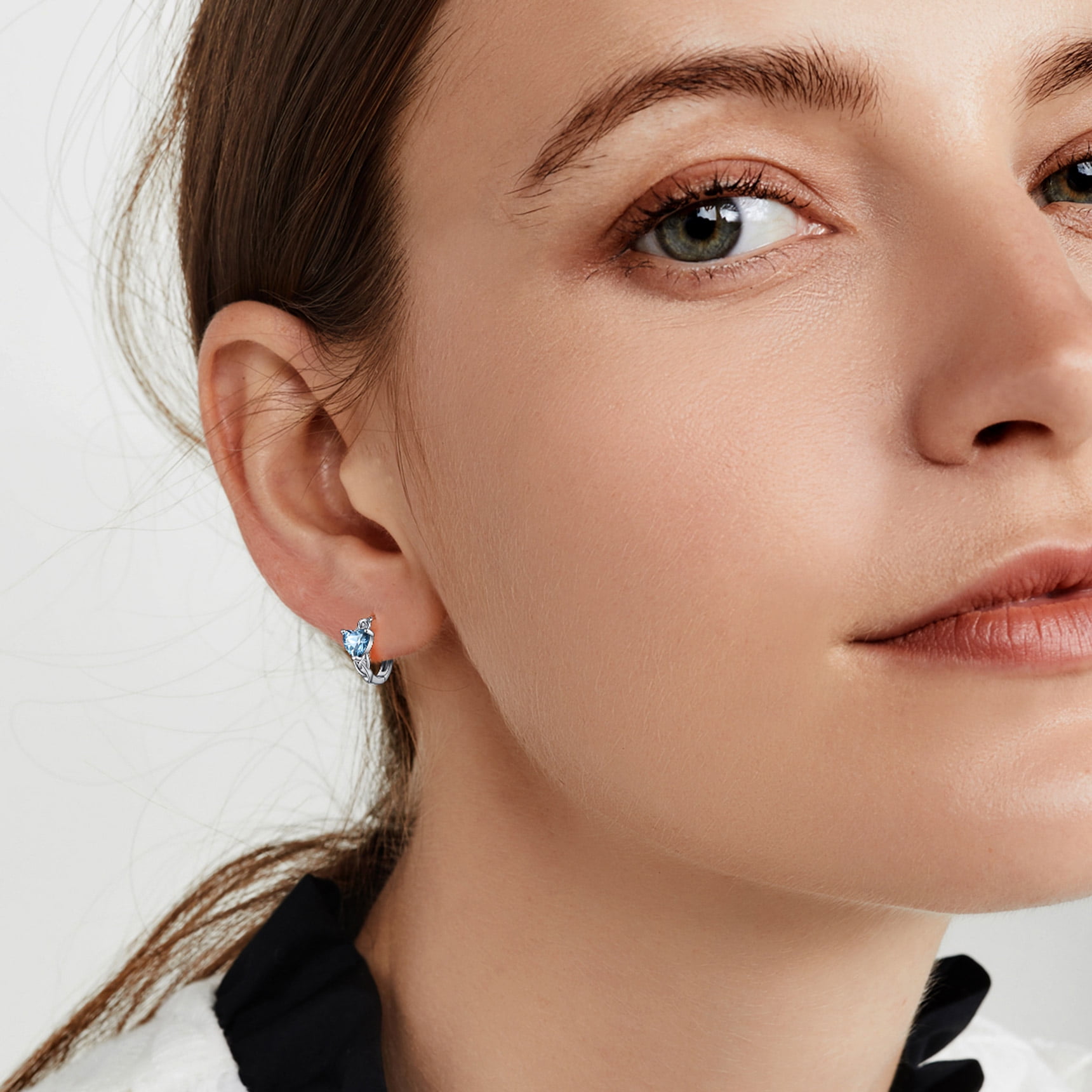 Celtic Knot Silver Hoop Earrings with Aquamarine Heart