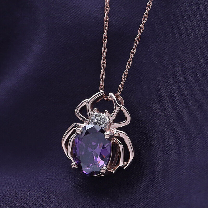 Amethyst Spider Pendant Necklace with Diamond in Rose Gold