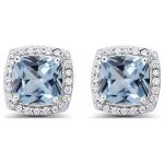4 Ct Created Aquamarine Princess Cut Stud Earrings