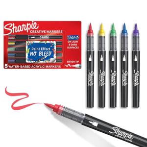 Sharpie Brush Tip Markers, Assorted Colors, 5 Pack