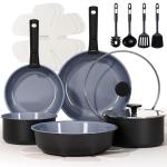 17PCS Non-Stick Ceramic Cookware Set, Gray/Black