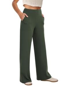 High Waist Loose Leg Pants with Pockets