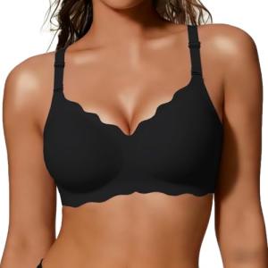 COCOMARTS Women’s Scalloped Wireless Jelly Bra Black