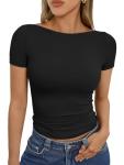 Trendy Black Boat Neck Short Sleeve T-Shirt