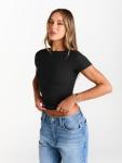 Trendy Black Boat Neck Short Sleeve T-Shirt