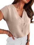 ANRABESS Women's Cap Sleeve Casual V Neck Tops