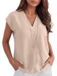 ANRABESS Women's Cap Sleeve Casual V Neck Tops