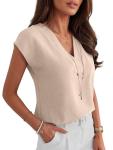 ANRABESS Women's Cap Sleeve Casual V Neck Tops