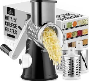 Zulay Manual Rotary Cheese Grater with 3 Blades