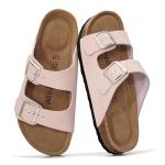 Genuine Leather Flat Sandals with Cork Footbed