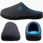 RockDove Men's Memory Foam Slippers, Dark Grey/Blue