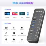 10-Port USB Hub with Touch Switches and Fast Charging