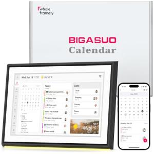 BIGASUO 10.1" Digital Calendar, Smart Touchscreen Interactive Display, Electronic Organizer for Monthly, Weekly & Daily Agenda, Chore Chart, Meal Planner, To Do List, Family Schedules, Picture Frame
