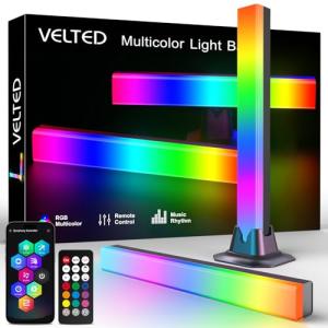 velted RGB Light Bar, Smart Music Sync RGB IC LED Lights Bars, USB Powered Ambient Lighting, Remote Control Color Changing Gaming TV Backlight, for PC Room Monitor Desk