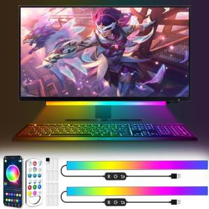 KANTUTOE Under Monitor Light Bar, App and Remote Control Gaming Ambient Lights,Music Sync Color Changing, 16 Million Colors, Timing, USB Powered RGB Light Bar for Monitor/TV/PC Back (2pcs)