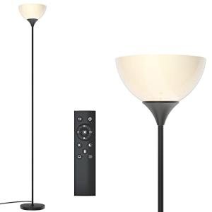 PESRAE Floor Lamp, Remote Control with Stpeless Color Temperatures and Brightness, Torchiere lamp for Bedroom, Living Room, Bulb Included (Matte Black)