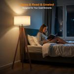 LEPOWER Wooden Tripod Floor Lamp with Linen Shade