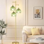 Gold Floor Lamp with 3 Green Glass Lights