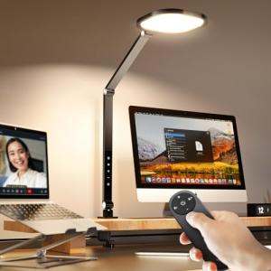 Led Desk Lamps for Home Office, Eye-Care Architect Light with Clamp, Dimmable Zoom Lighting with 3 Color Modes & 10 Brightness, Smart Computer Ring Light for Video Calls, Conference, Reading
