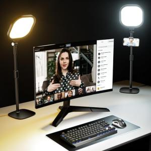 LitONES 2 Packs Video Conference Lights for Zoom Meeting, Podcast Lighting Kit for Working from Home Office, Desktop Video Light with Stand and Phone Holder CRI 97.8