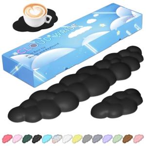 JIKIOU Upgrade Leather Cloud Keyboard Wrist Rest, Cloud Wrist Rest with Non-Slip PU Base, Comfortable Memory Foam Wrist Rest for Computer Laptop Mac Gaming Office and Pain Relief Christmas Wish Gift