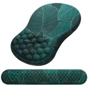 Mouse Pad Wrist Support, Laokiiy 2 in1 Keyboard Wrist Rest+ Ergonomic Mouse Pad, Non-Slip Wrist Rest for Computer Keyboard, Made Easy Typing & Relieve Wrist Pain（Banana Leaf Green）