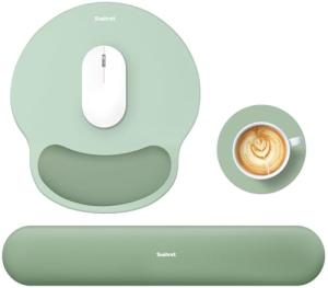 Sushret Mouse Pad and Keyboard Wrist Rest, 3-in-1 Gel Memory Foam Ergonomic Mouse Pad with Wrist Rest Set, Gaming Mousepad Arm Cushion Support for Computer Office Desk Accessories Cute Setup,Green