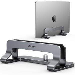 UGREEN Vertical Laptop Stand Holder for Desk Compatible with MacBook Pro, MacBook Air Stand Vertical Aluminum Adjustable for Up to 17.3 Inch Gaming Laptop, Gray
