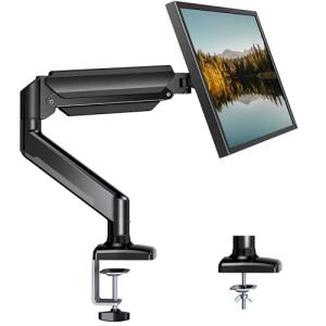 HUANUO Single Monitor Arm 13-34 Inch, Adjustable Gas Spring Arm, Monitor Desk Mount for 4.4-22lbs, VESA 75/100mm with C-Clamp/Grommet Base, Ergonomic Stand for Work/Gaming