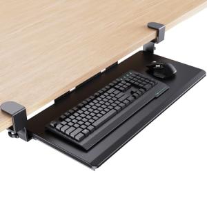 HUANUO Keyboard Tray Under Desk, Pull Out Keyboard Tray with C Clamp Mount, 26.5″ W x 11.8″ D Slide Out Computer Keyboard Drawer Mouse Tray for Typing, Black