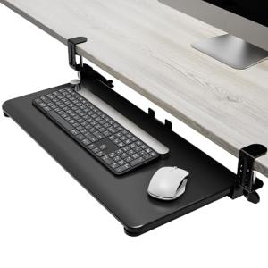 PiomuDek Keyboard Tray Under Desk Slide, 25.6"(30” Including Clamps) x 11.8" Height Adjustable Slide-Out Keyboard Drawer with C Clamp, Ergonomic Pull Out Platform Computer Drawer for Typing, Black
