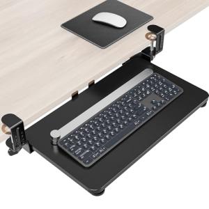 Zontera Ergonomic Mouse & Keyboard Tray Under Desk, Pull Out with Adjustable C-clamp, 20 (25.9 Including Clamps) x 11.8 Inch Slide Out Computer Keyboard Drawer Mouse Tray for Typing, Black